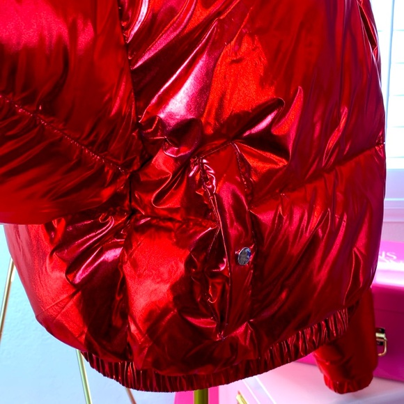 Red Metallic Puffer Jacket - Picture 3 of 5